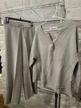 Free People Gray Waffle Knit Sweater Set